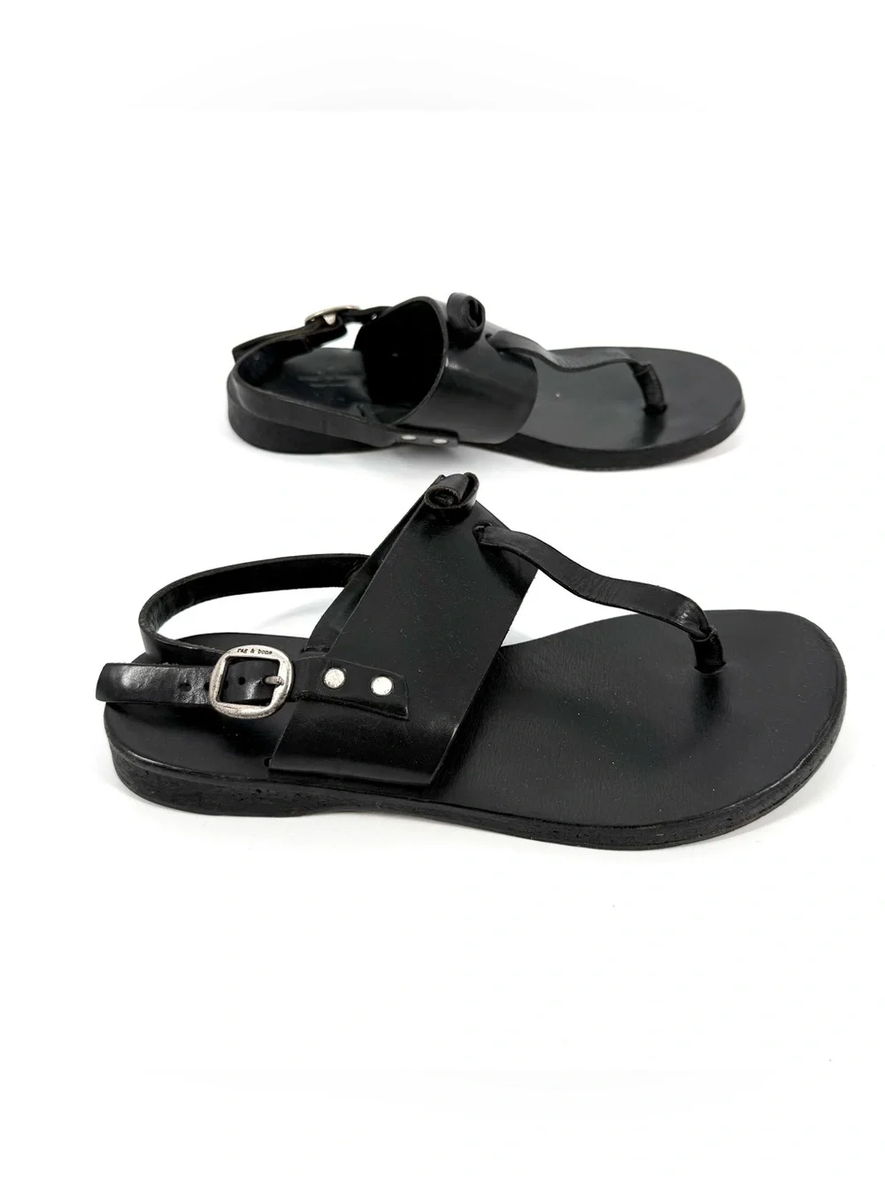 rag & bone Sandals Black Leather T-Strap Adjustable Slingback Womens EU 38 US 8